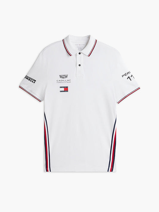 Polo Oficial Tommy Hilfiger Sergio "Checo" Pérez – Cadillac F1 2026 (Blanca)